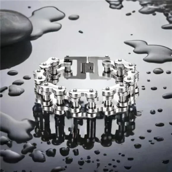 Motorcycle Chain Bike Chain Bracelet of Stainless Steel Silver Color Polished - Picture 2 of 7